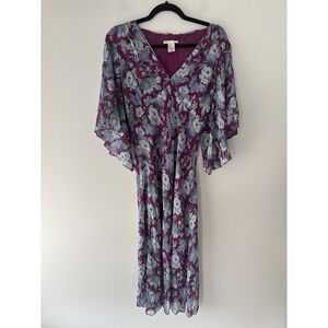 Lauren Simone Vintage Silk Floral Fairy Sleeve‎ Whimsy Asymmetrical Dress Sz 10